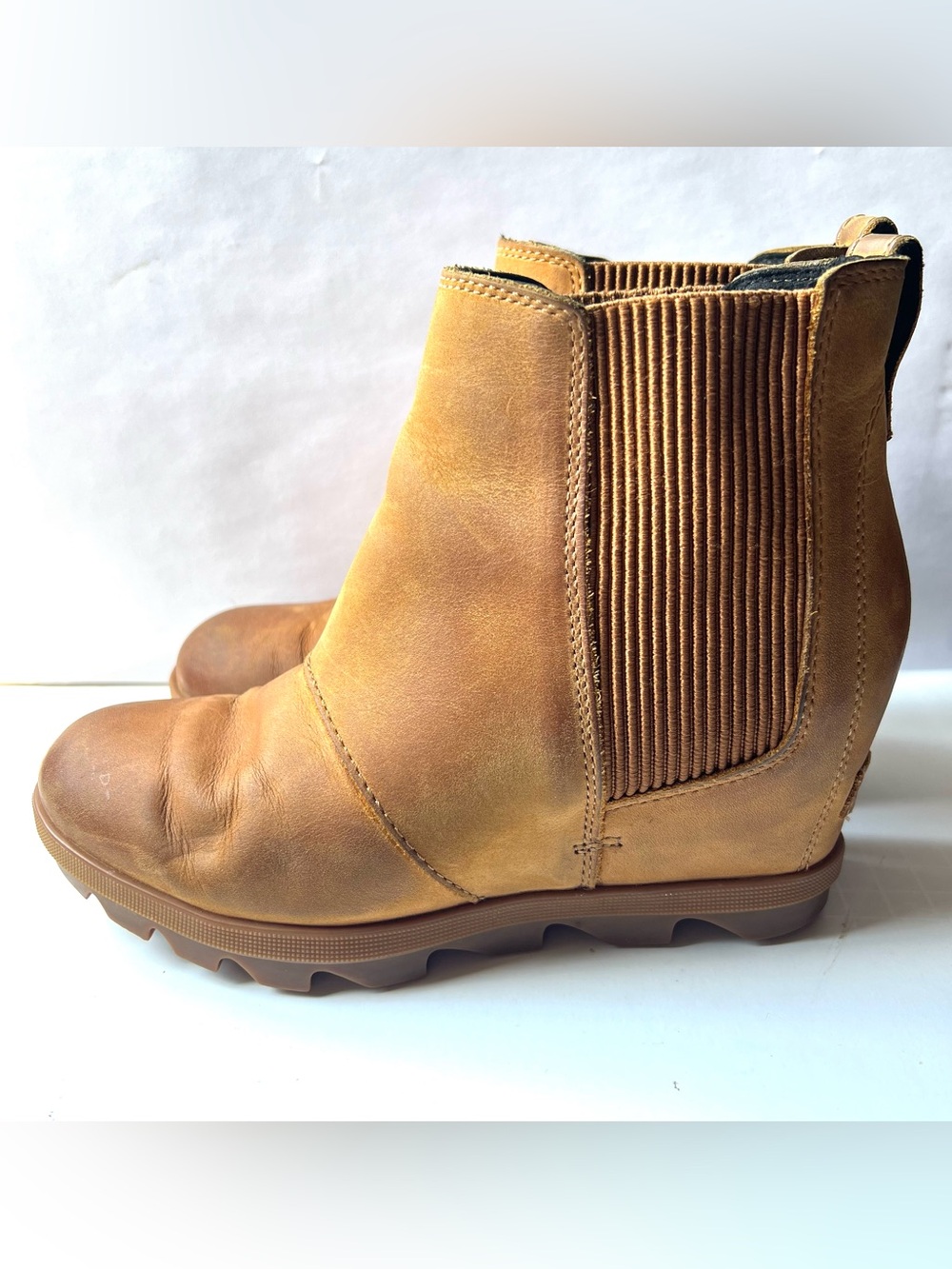 Sorel Joan Of Arctic Rhapsody Lot Black Camel Leather Chelsea Wedge Boots - 7.5 - Picture 2 of 13